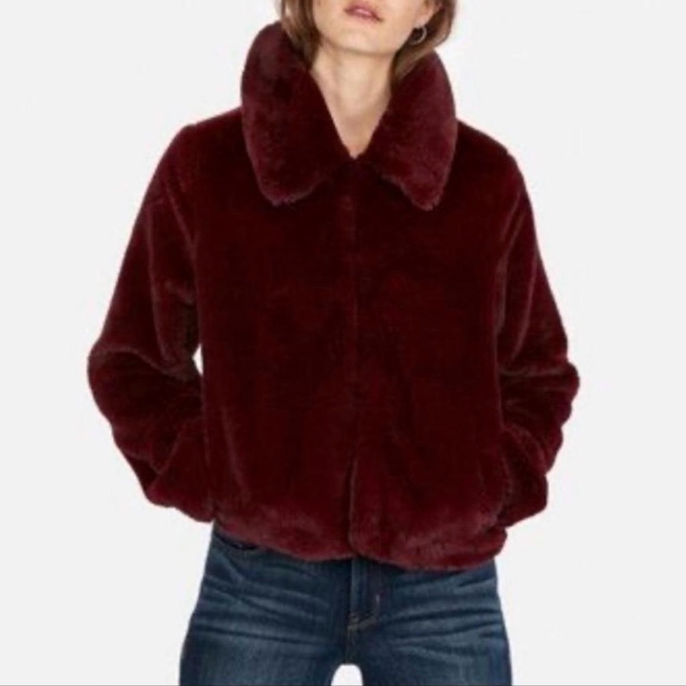 Express Burgundy Faux Fur Coat Size Small